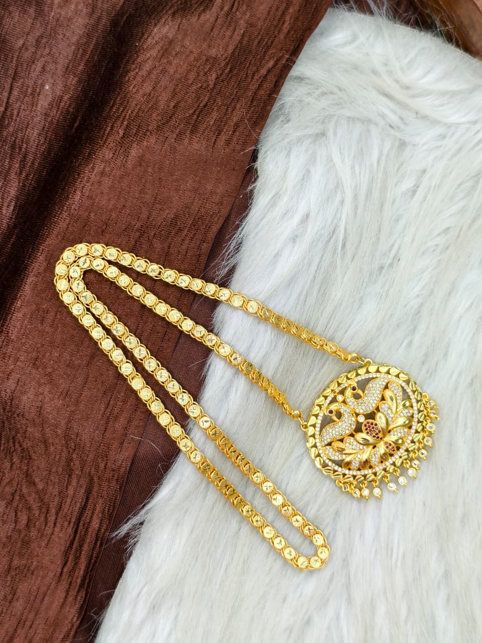 ✨Stone Dollar Matte Finish Chain – Gold Plated Jewellery for Women✨
