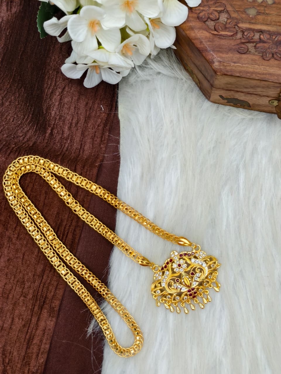 ✨ Stone Dollar Matte Finish Chain – Gold Plated Jewellery for Women✨
