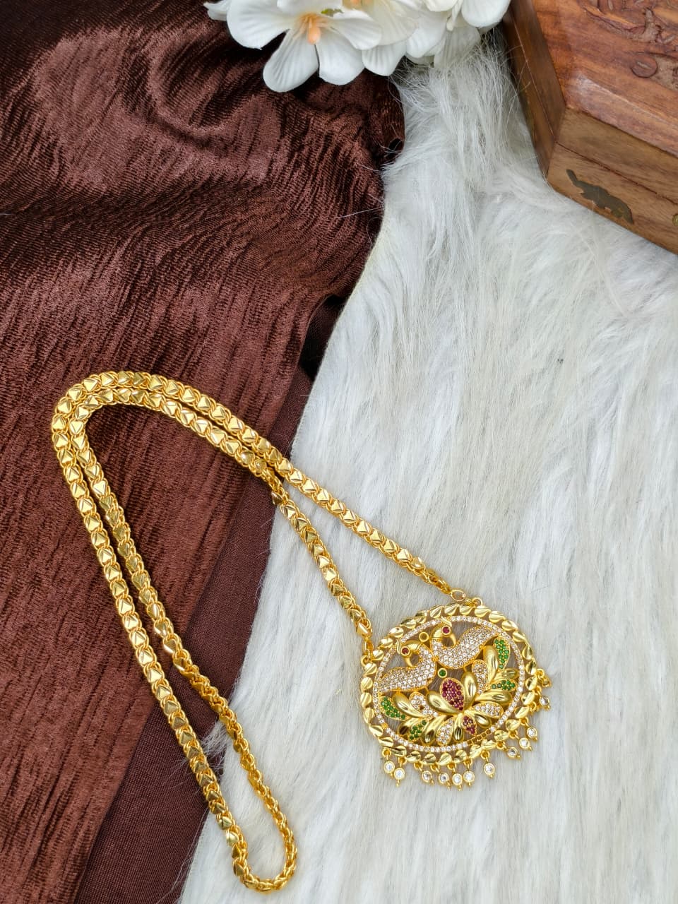 ✨Stone Dollar Matte Finish Chain – Gold Plated Jewellery for Women✨