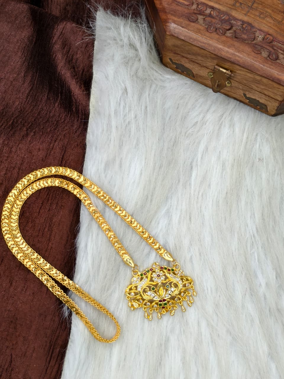✨Stone Dollar Matte Finish Chain – Gold Plated Jewellery for Women✨