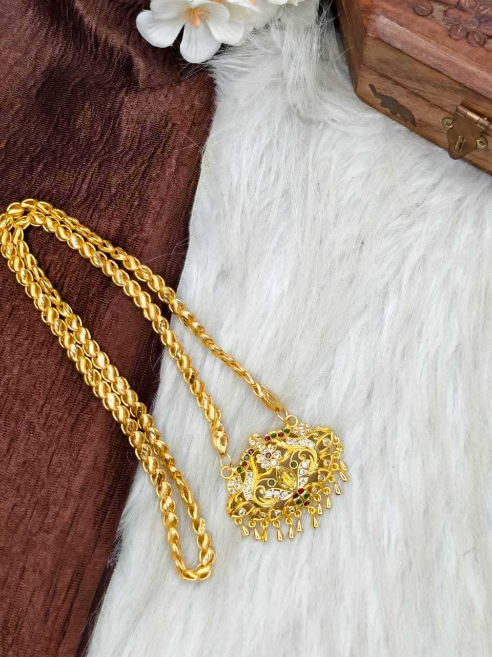 ✨Stone Dollar Matte Finish Chain – Gold Plated Jewellery for Women✨