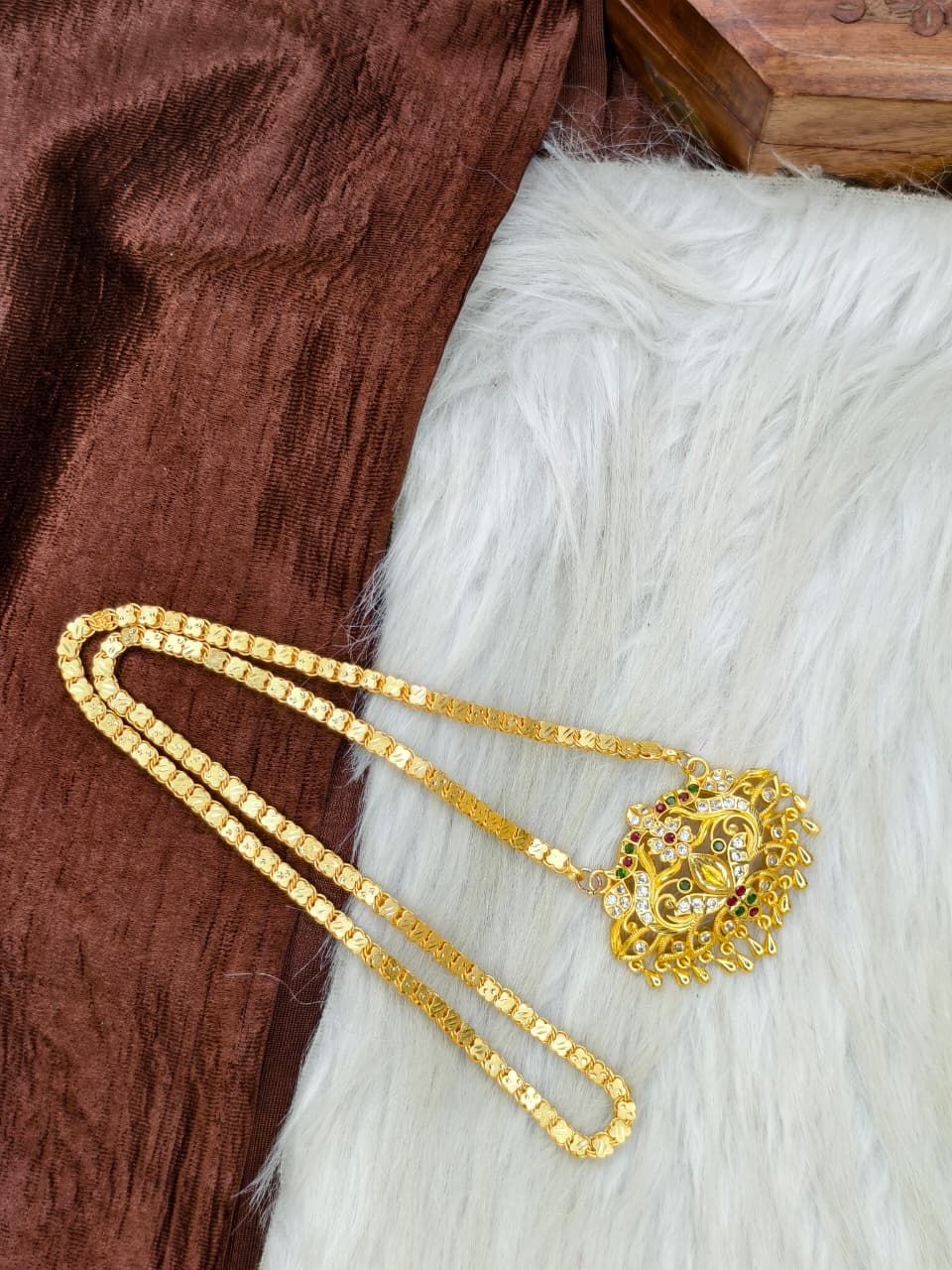 ✨Stone Dollar Matte Finish Chain – Gold Plated Jewellery for Women✨