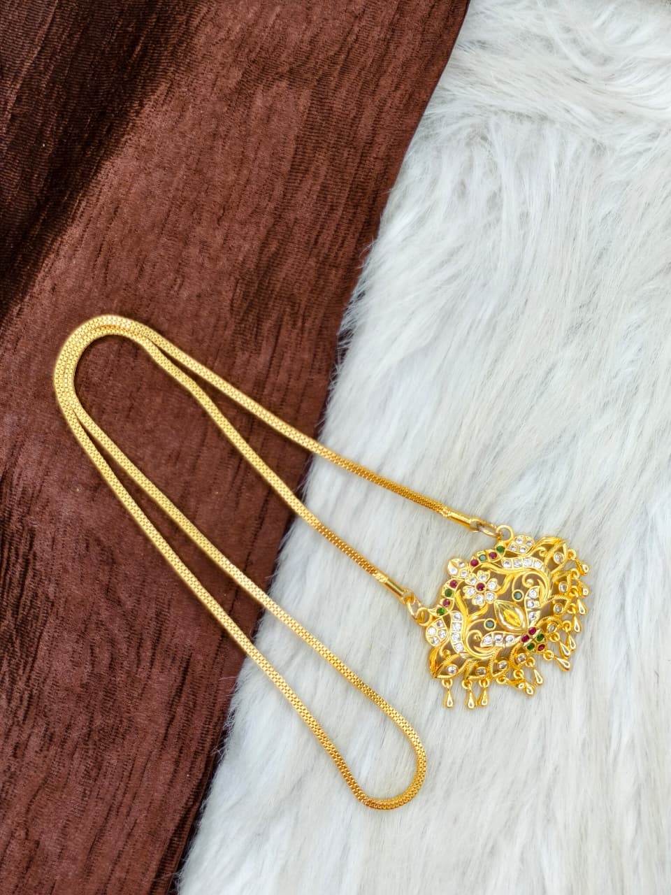 ✨Stone Dollar Matte Finish Chain – Gold Plated Jewellery for Women✨