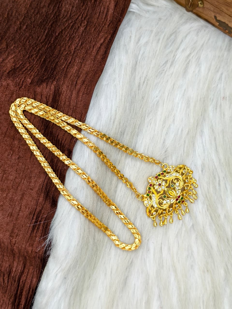 ✨Stone Dollar Matte Finish Chain – Gold Plated Jewellery for Women✨