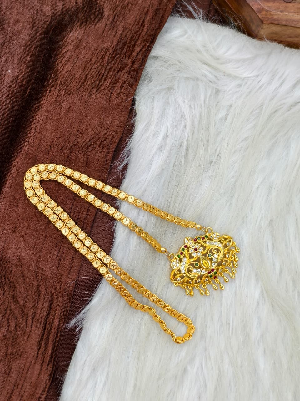 ✨Stone Dollar Matte Finish Chain – Gold Plated Jewellery for Women✨