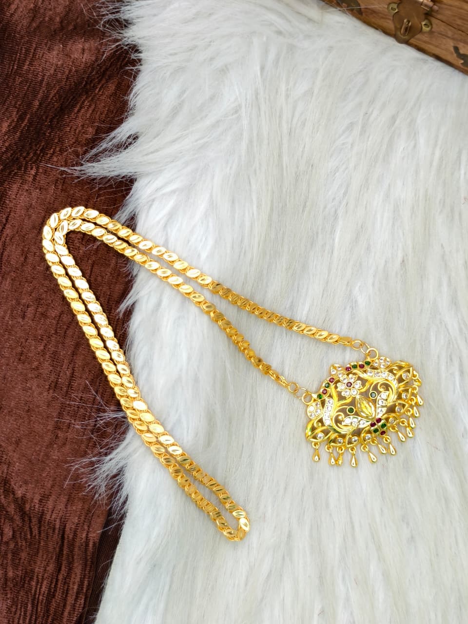✨Stone Dollar Matte Finish Chain – Gold Plated Jewellery for Women✨