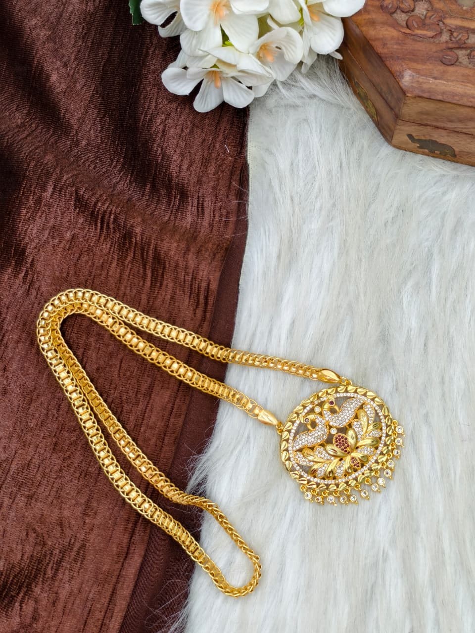 ✨ Stone Dollar Matte Finish Chain – Gold Plated Jewellery for Women✨