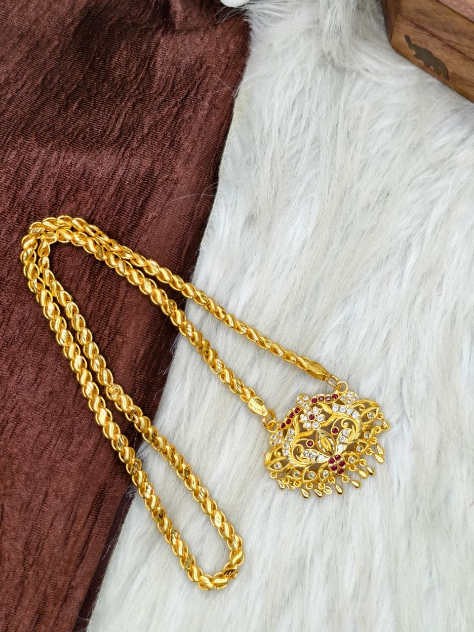 ✨Stone Dollar Matte Finish Chain – Gold Plated Jewellery for Women✨