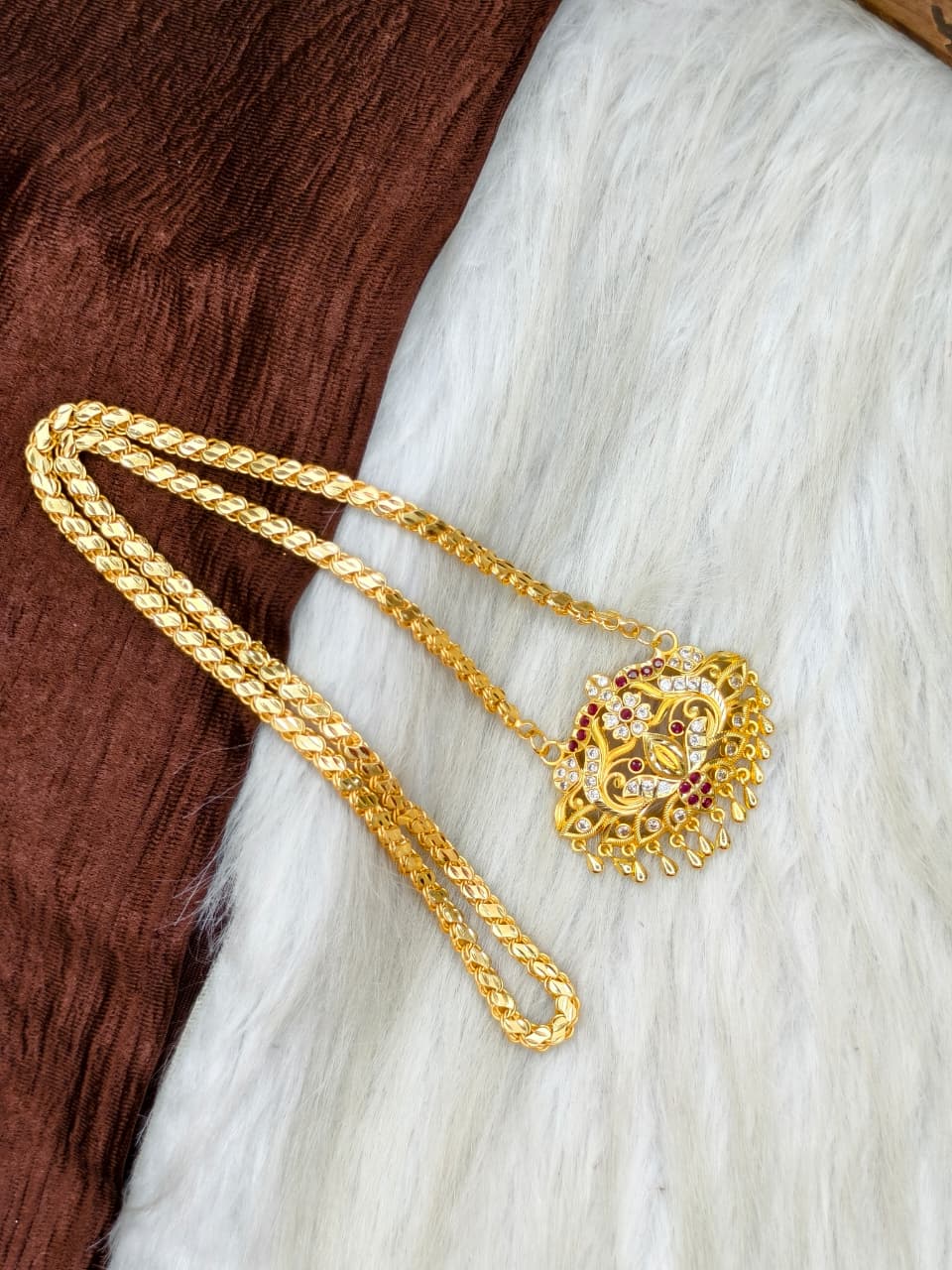 ✨Stone Dollar Matte Finish Chain – Gold Plated Jewellery for Women✨