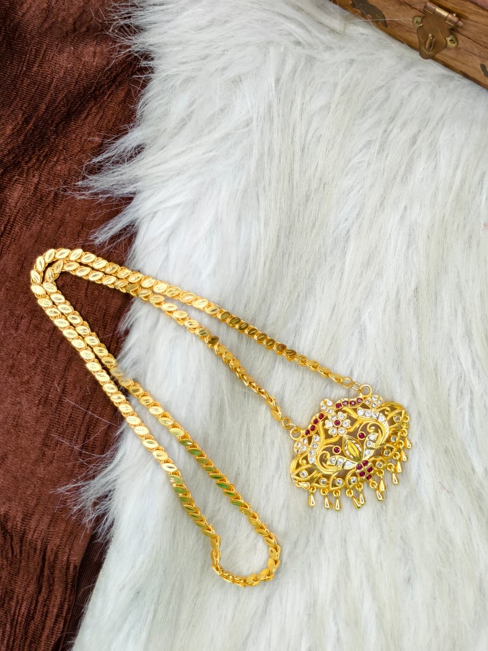 ✨Stone Dollar Matte Finish Chain – Gold Plated Jewellery for Women✨
