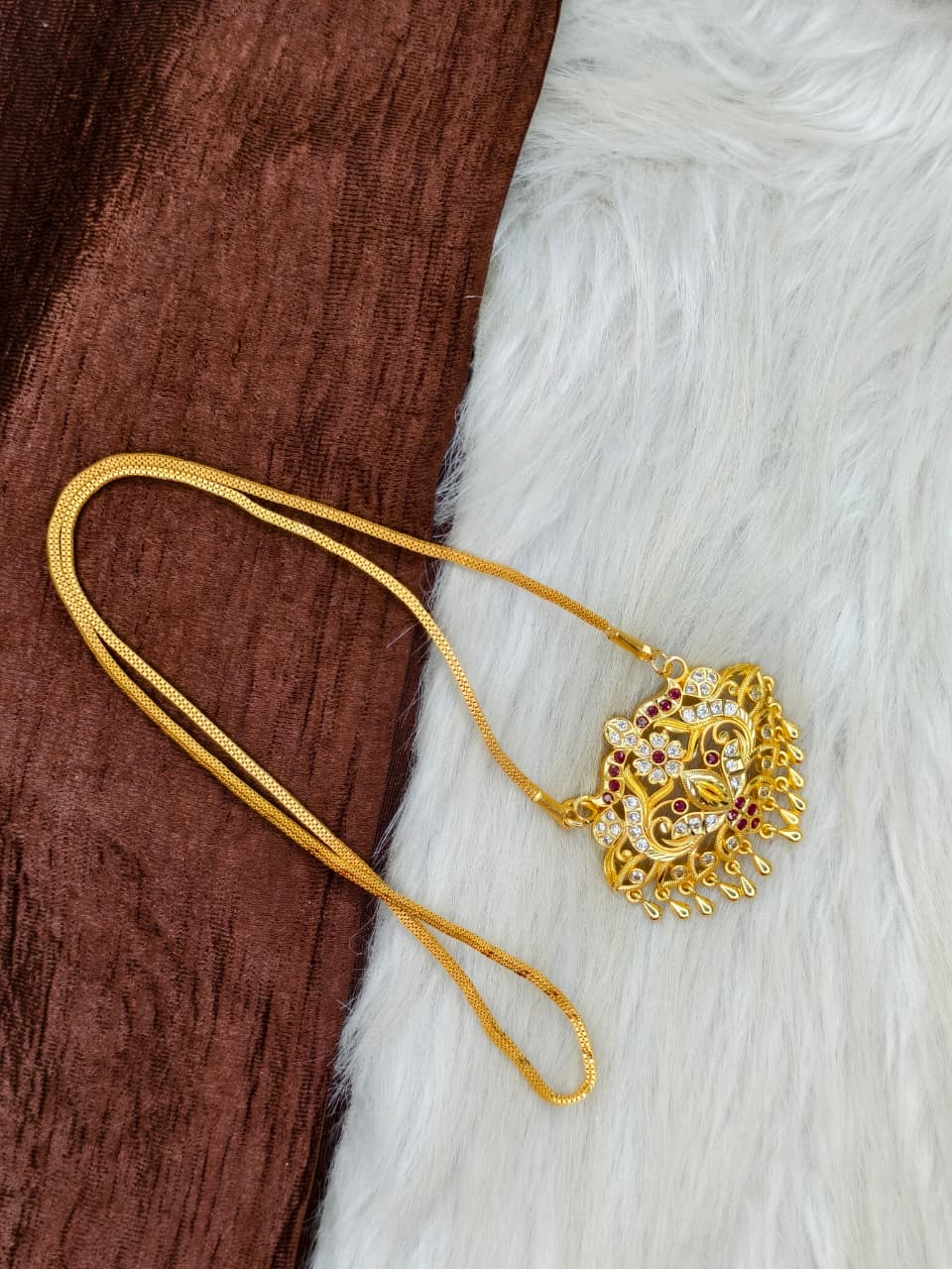 ✨Stone Dollar Matte Finish Chain – Gold Plated Jewellery for Women✨