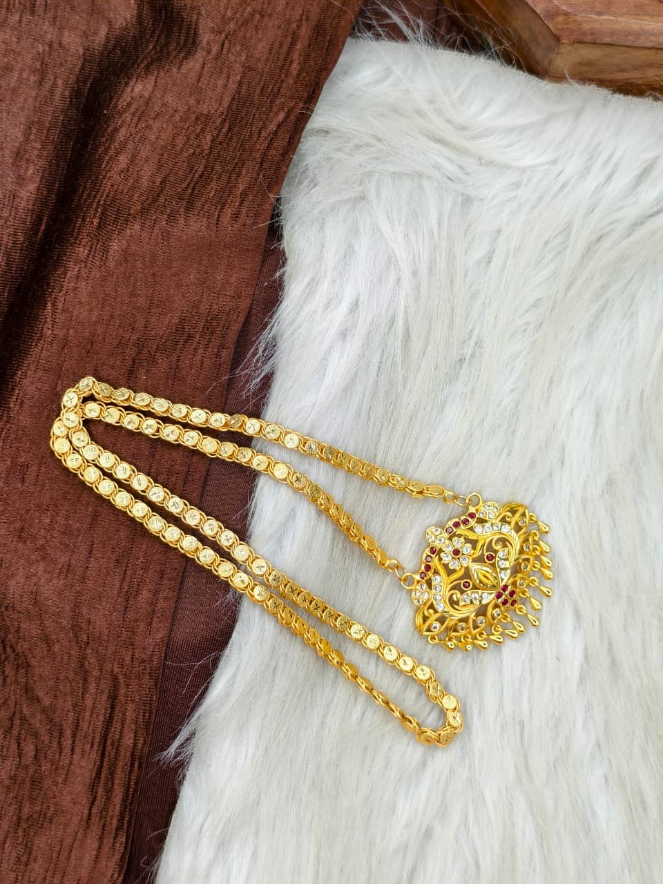 ✨Stone Dollar Matte Finish Chain – Gold Plated Jewellery for Women✨
