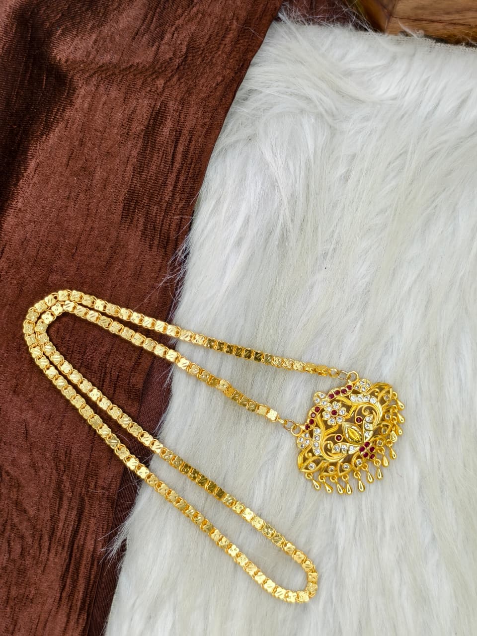 ✨Stone Dollar Matte Finish Chain – Gold Plated Jewellery for Women✨