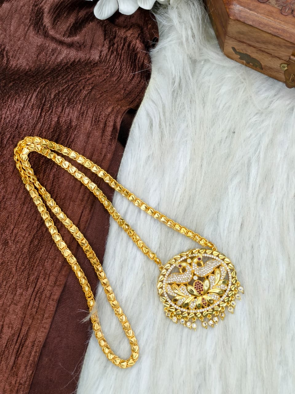 ✨Stone Dollar Matte Finish Chain – Gold Plated Jewellery for Women✨