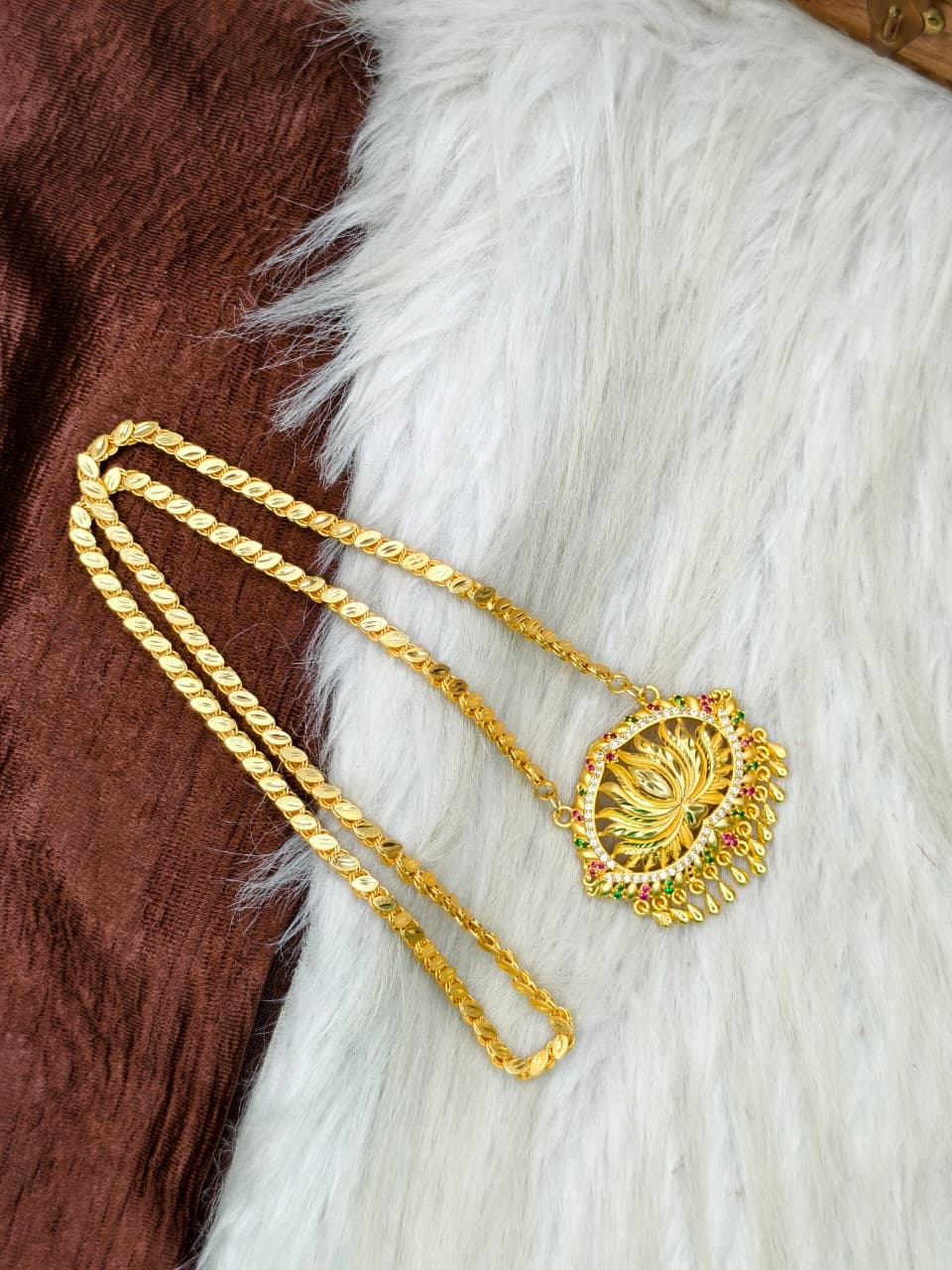 ✨Stone Dollar Matte Finish Chain – Gold Plated Jewellery for Women✨