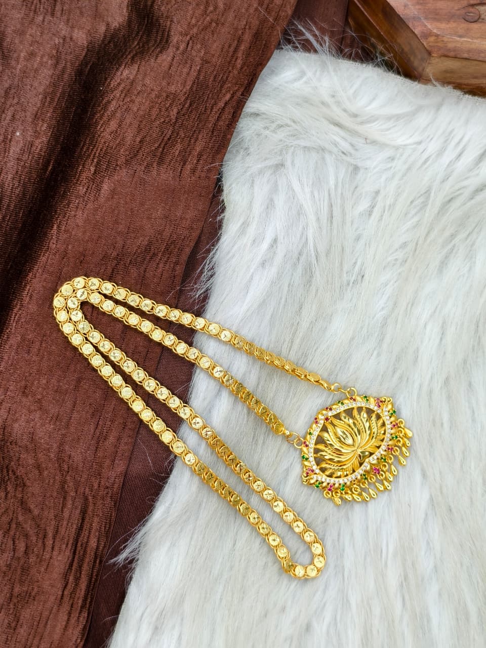 ✨Stone Dollar Matte Finish Chain – Gold Plated Jewellery for Women✨