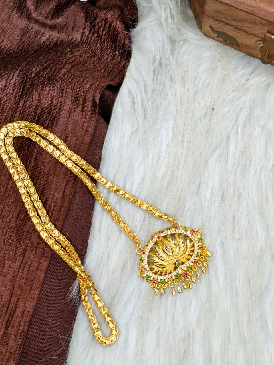 ✨Stone Dollar Matte Finish Chain – Gold Plated Jewellery for Women✨
