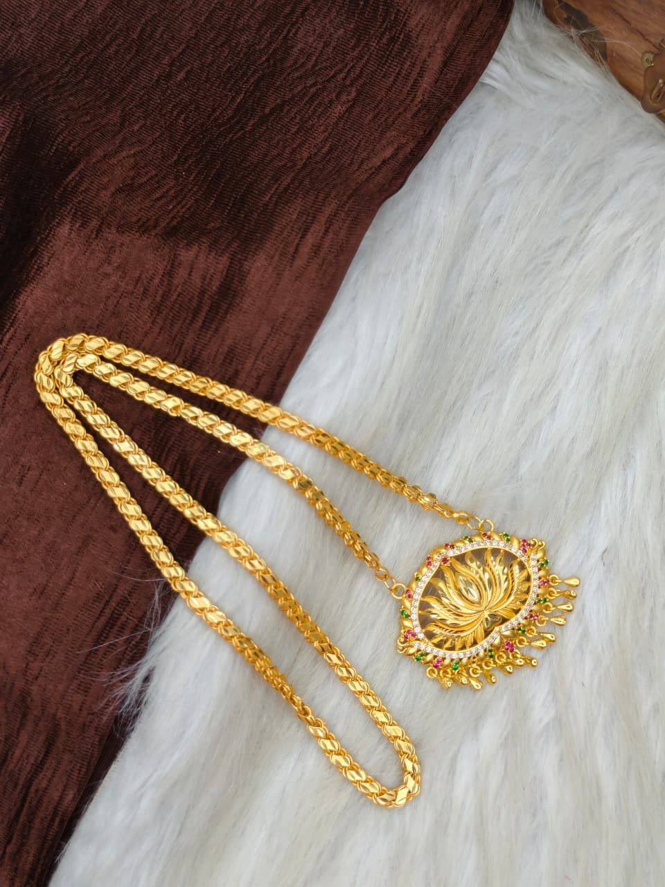 ✨Stone Dollar Matte Finish Chain – Gold Plated Jewellery for Women✨