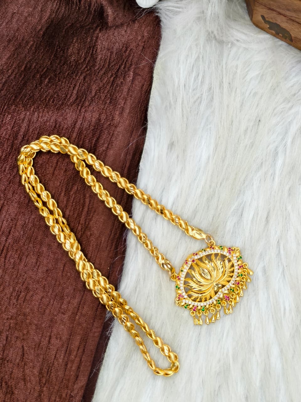 ✨Stone Dollar Matte Finish Chain – Gold Plated Jewellery for Women✨