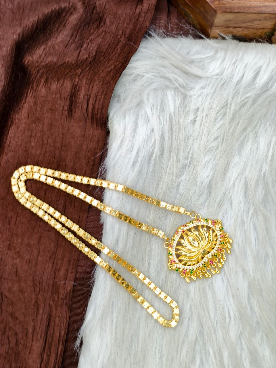 ✨Stone Dollar Matte Finish Chain – Gold Plated Jewellery for Women✨