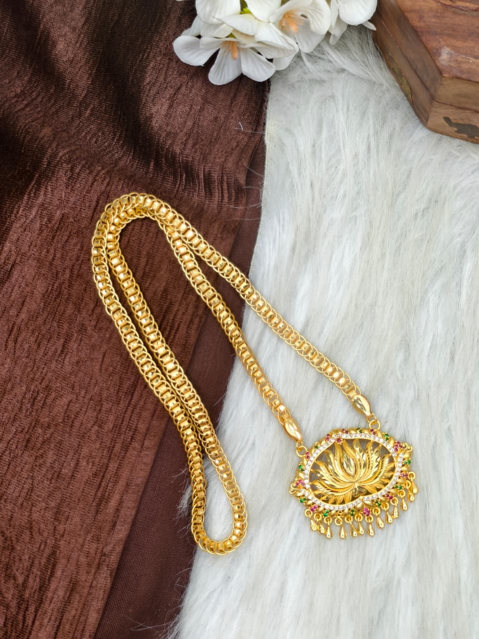✨ Stone Dollar Matte Finish Chain – Gold Plated Jewellery for Women✨