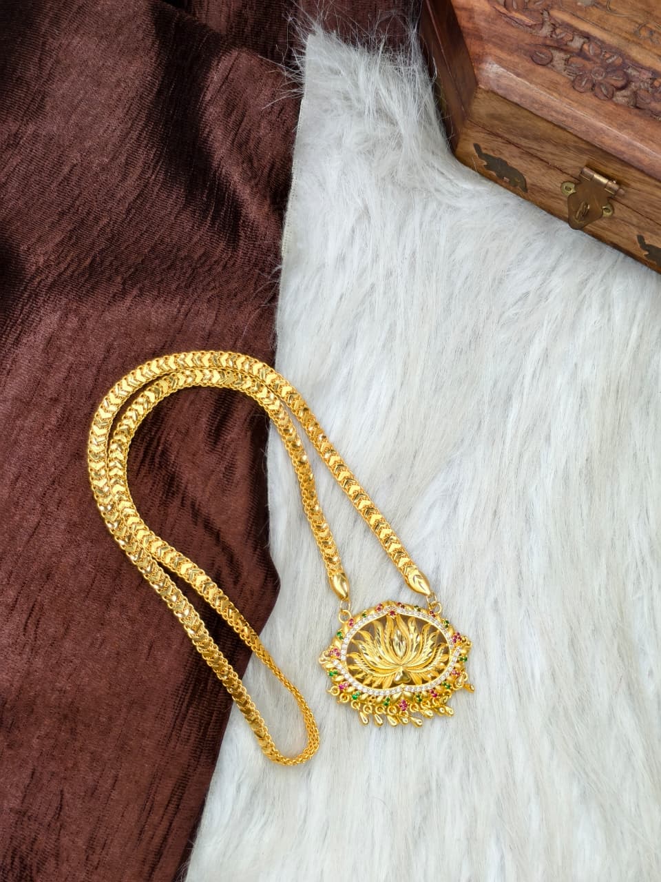 ✨Stone Dollar Matte Finish Chain – Gold Plated Jewellery for Women✨