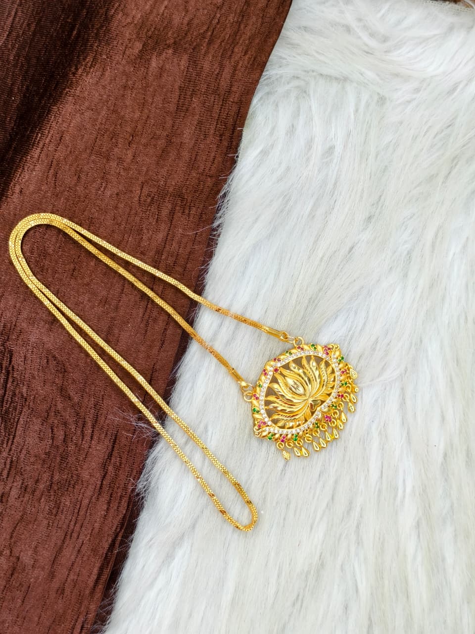 ✨Stone Dollar Matte Finish Chain – Gold Plated Jewellery for Women✨