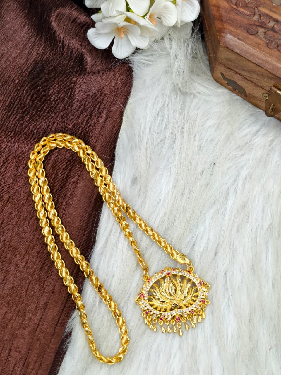 ✨Stone Dollar Matte Finish Chain – Gold Plated Jewellery for Women✨