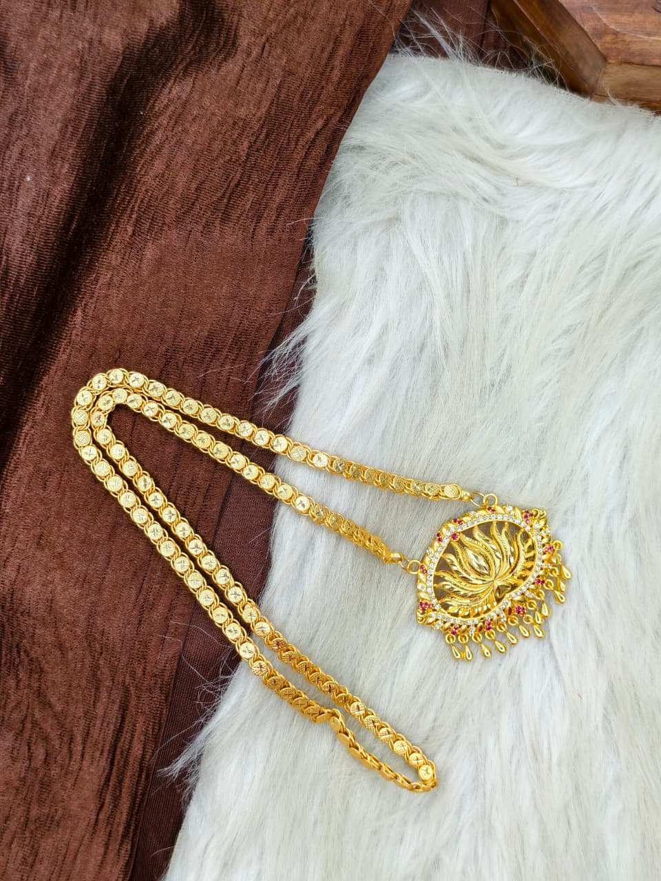 ✨Stone Dollar Matte Finish Chain – Gold Plated Jewellery for Women✨