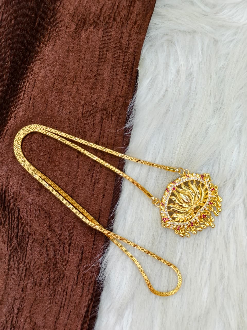 ✨Stone Dollar Matte Finish Chain – Gold Plated Jewellery for Women✨