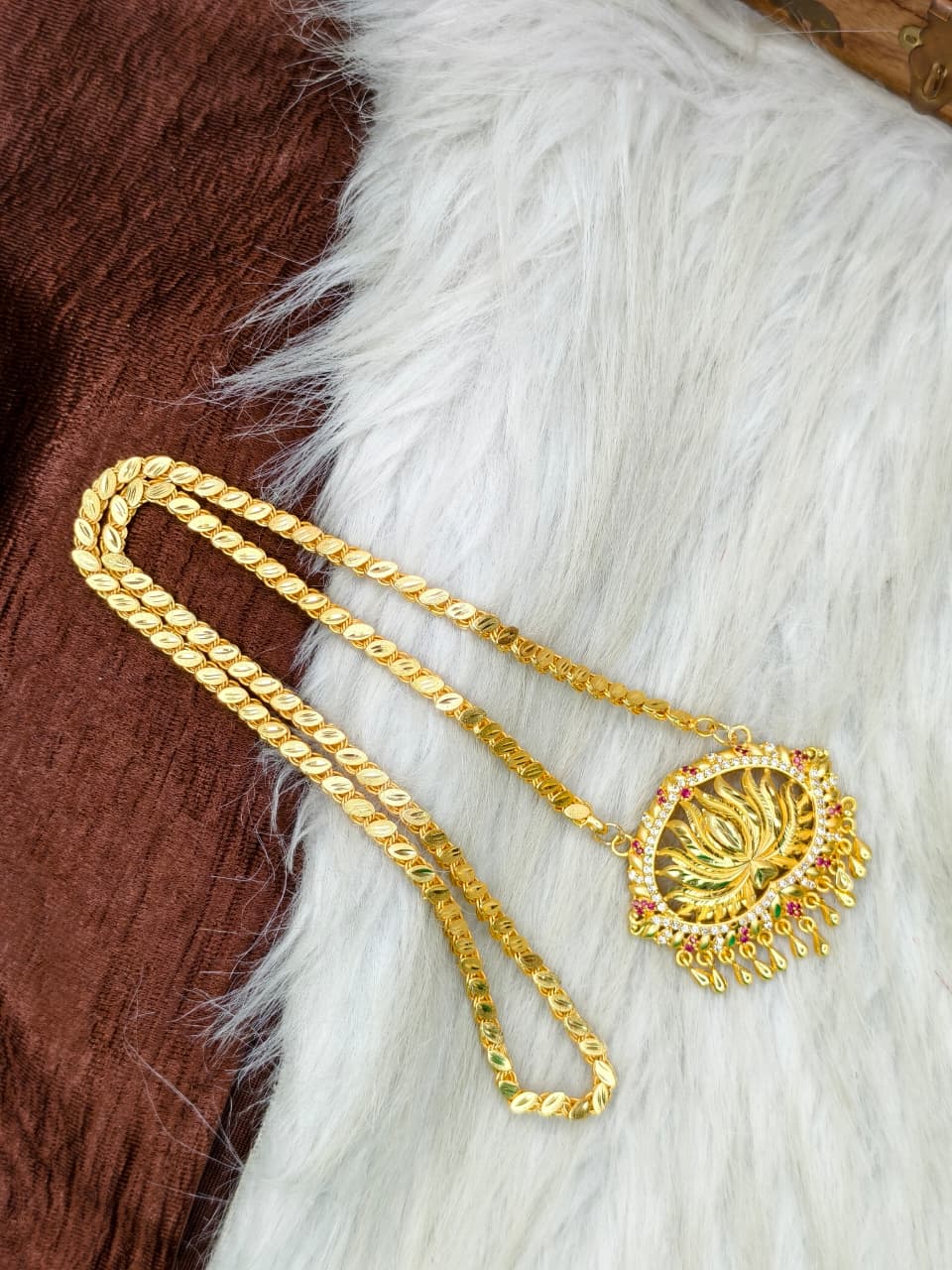 ✨Stone Dollar Matte Finish Chain – Gold Plated Jewellery for Women✨