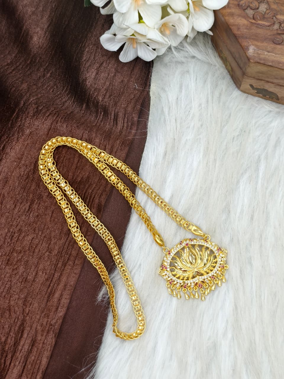 ✨ Stone Dollar Matte Finish Chain – Gold Plated Jewellery for Women✨
