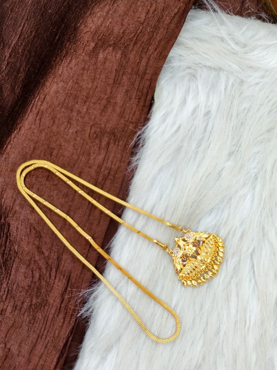 ✨Stone Dollar Matte Finish Chain – Gold Plated Jewellery for Women✨