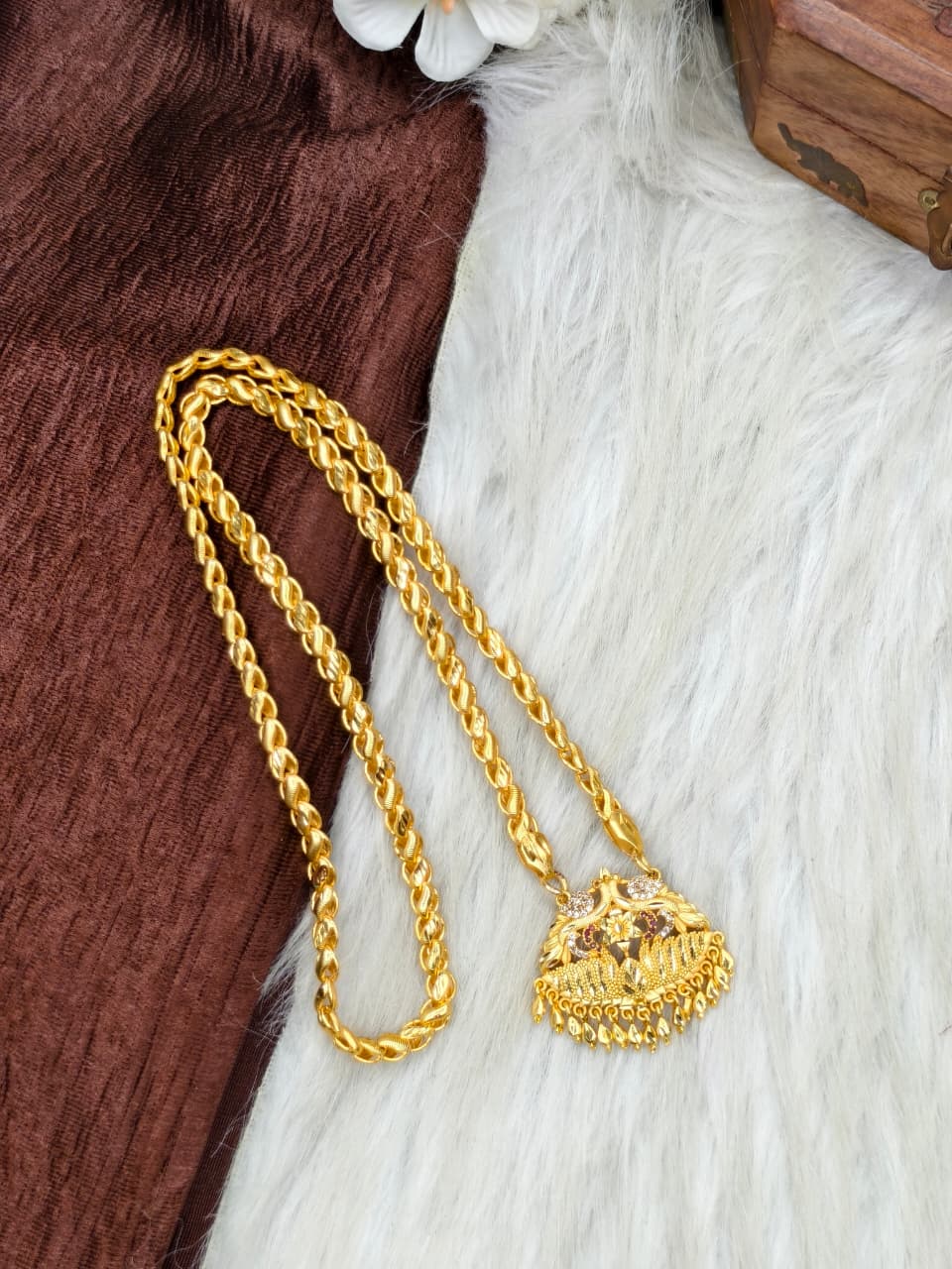 ✨Stone Dollar Matte Finish Chain – Gold Plated Jewellery for Women✨