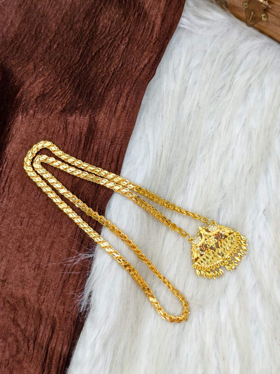 ✨Stone Dollar Matte Finish Chain – Gold Plated Jewellery for Women✨