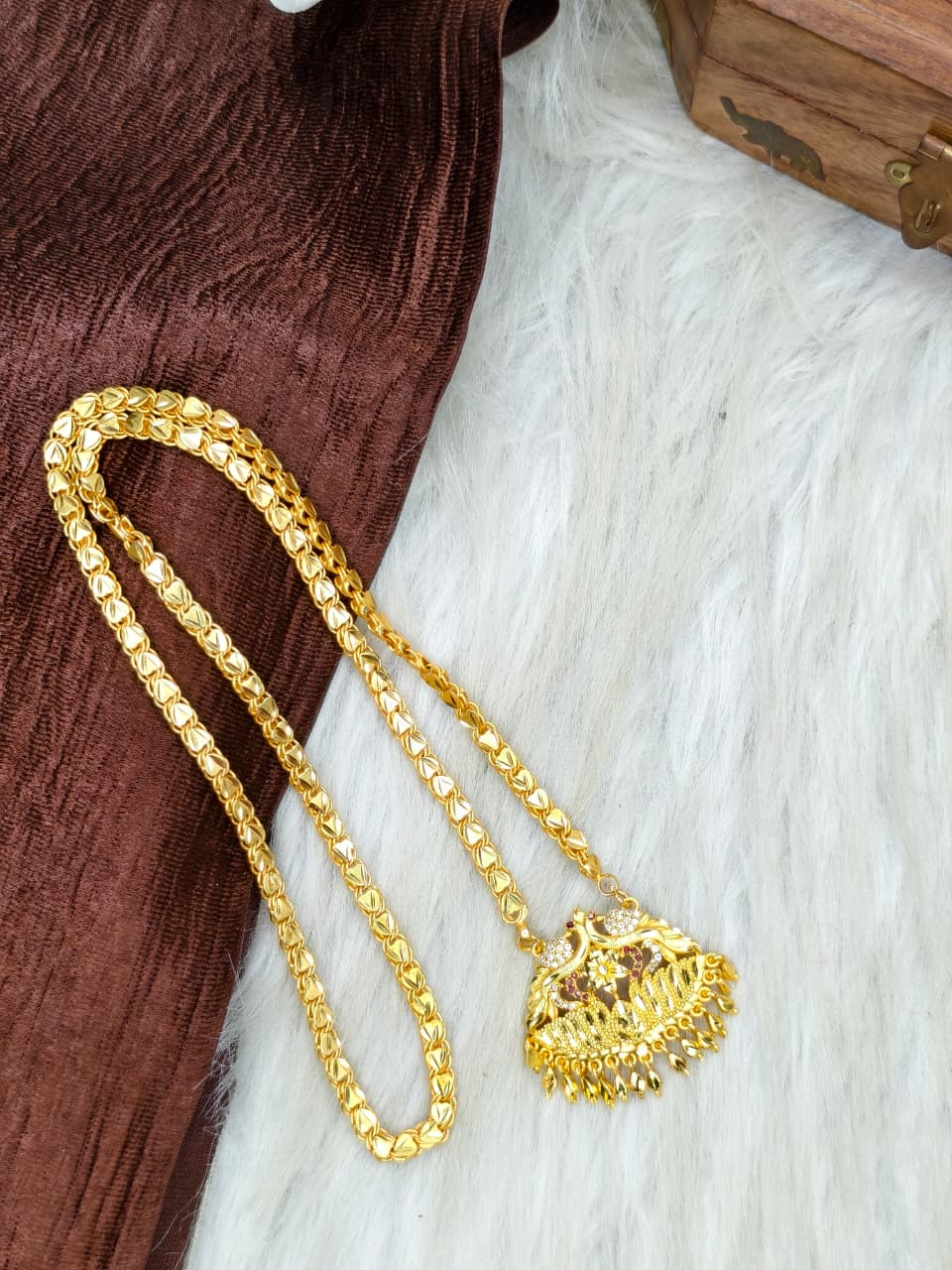 ✨Stone Dollar Matte Finish Chain – Gold Plated Jewellery for Women✨