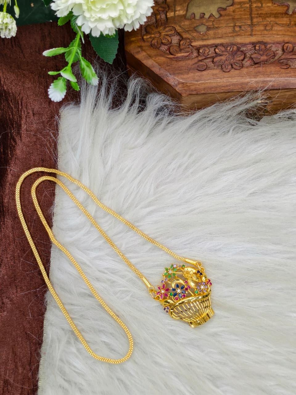 ✨Stone Dollar Matte Finish Chain – Gold Plated Jewellery for Women✨