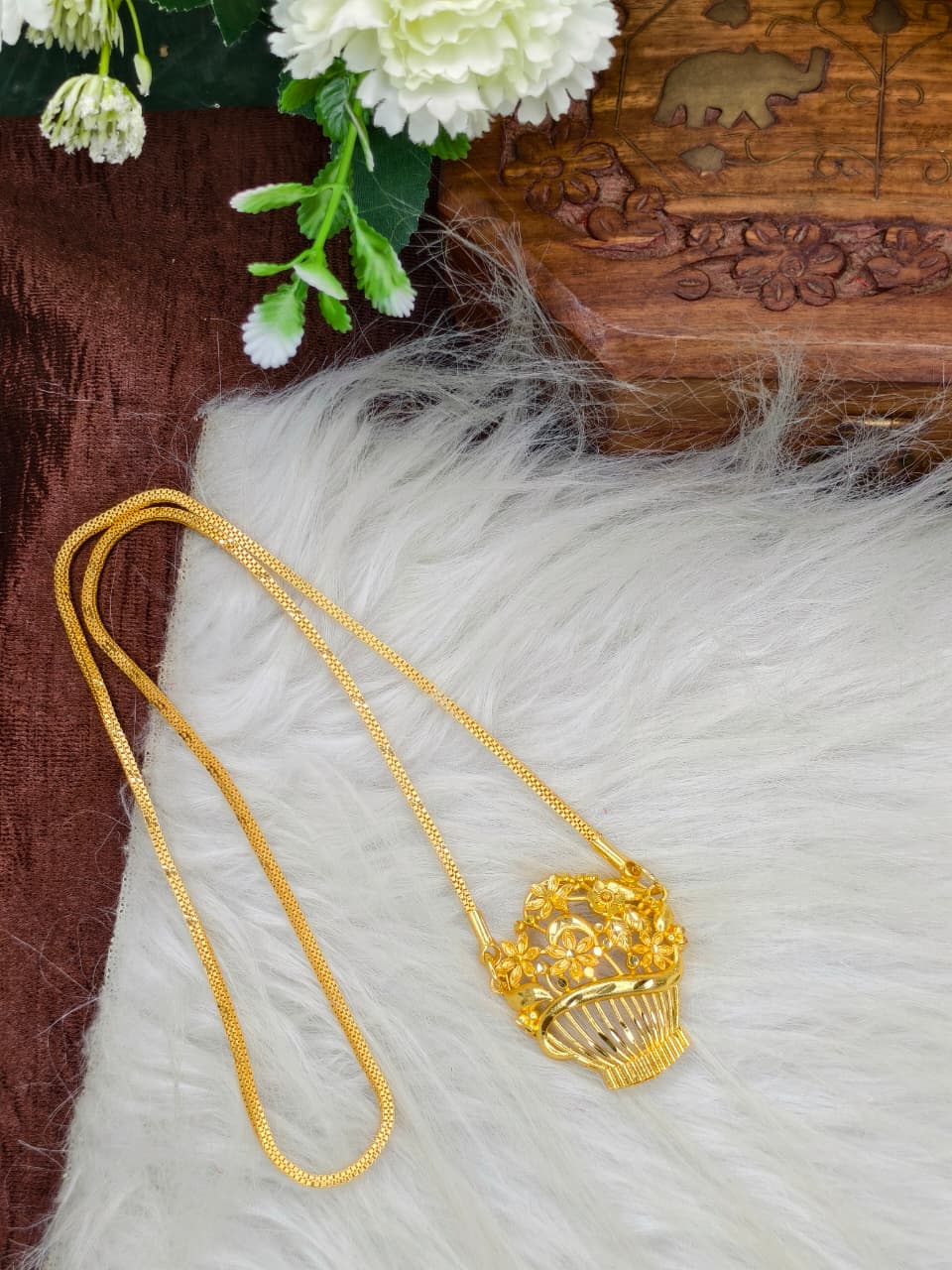 ✨Stone Dollar Matte Finish Chain – Gold Plated Jewellery for Women✨