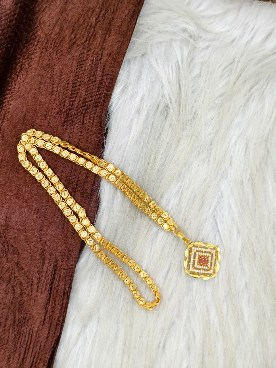 ✨Stone Dollar Matte Finish Chain – Gold Plated Jewellery for Women✨