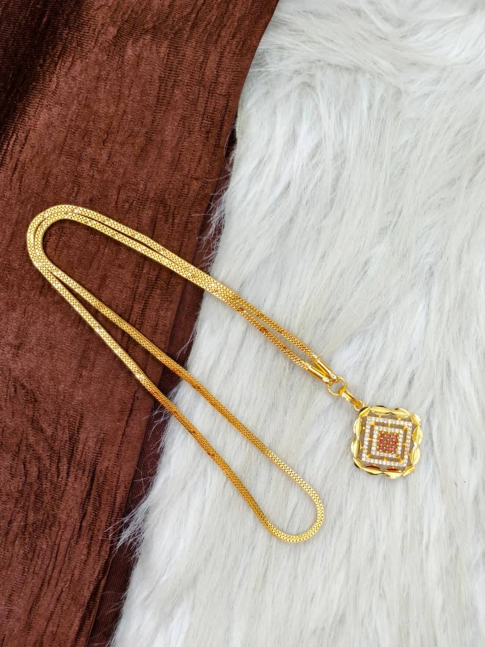 ✨Stone Dollar Matte Finish Chain – Gold Plated Jewellery for Women✨