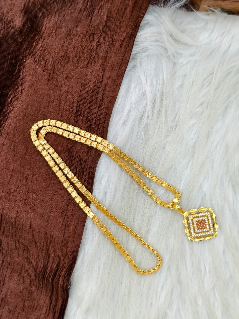 ✨Stone Dollar Matte Finish Chain – Gold Plated Jewellery for Women✨