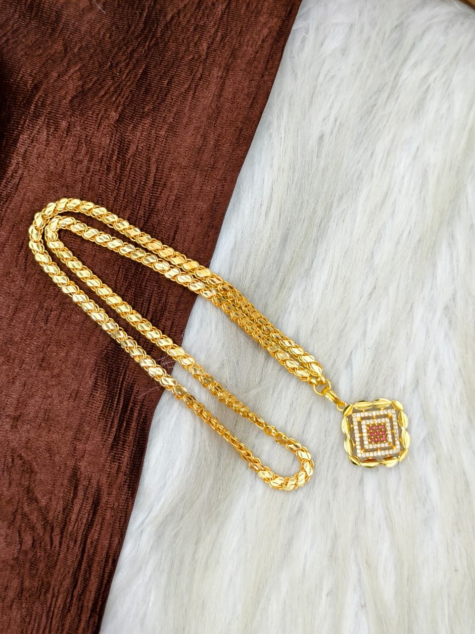 ✨Stone Dollar Matte Finish Chain – Gold Plated Jewellery for Women✨