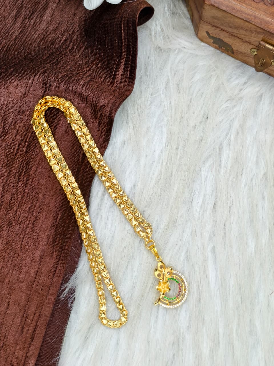 ✨Stone Dollar Matte Finish Chain – Gold Plated Jewellery for Women✨