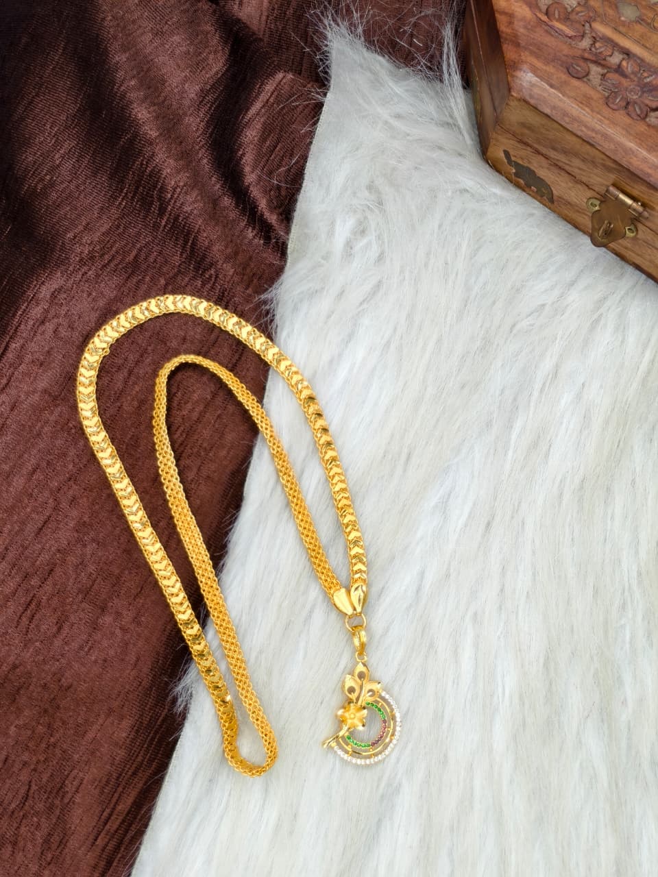 ✨Stone Dollar Matte Finish Chain – Gold Plated Jewellery for Women✨