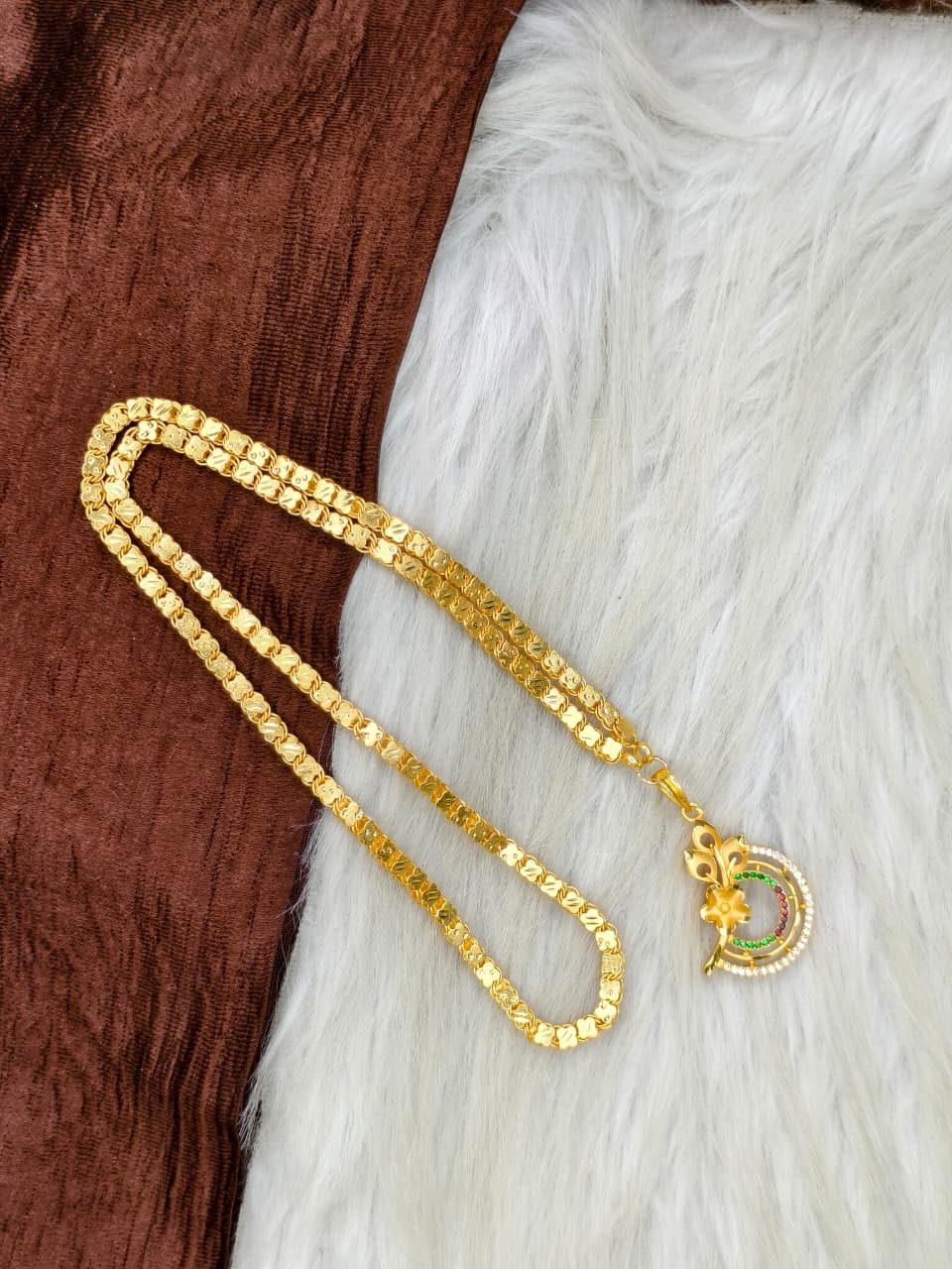 ✨Stone Dollar Matte Finish Chain – Gold Plated Jewellery for Women✨