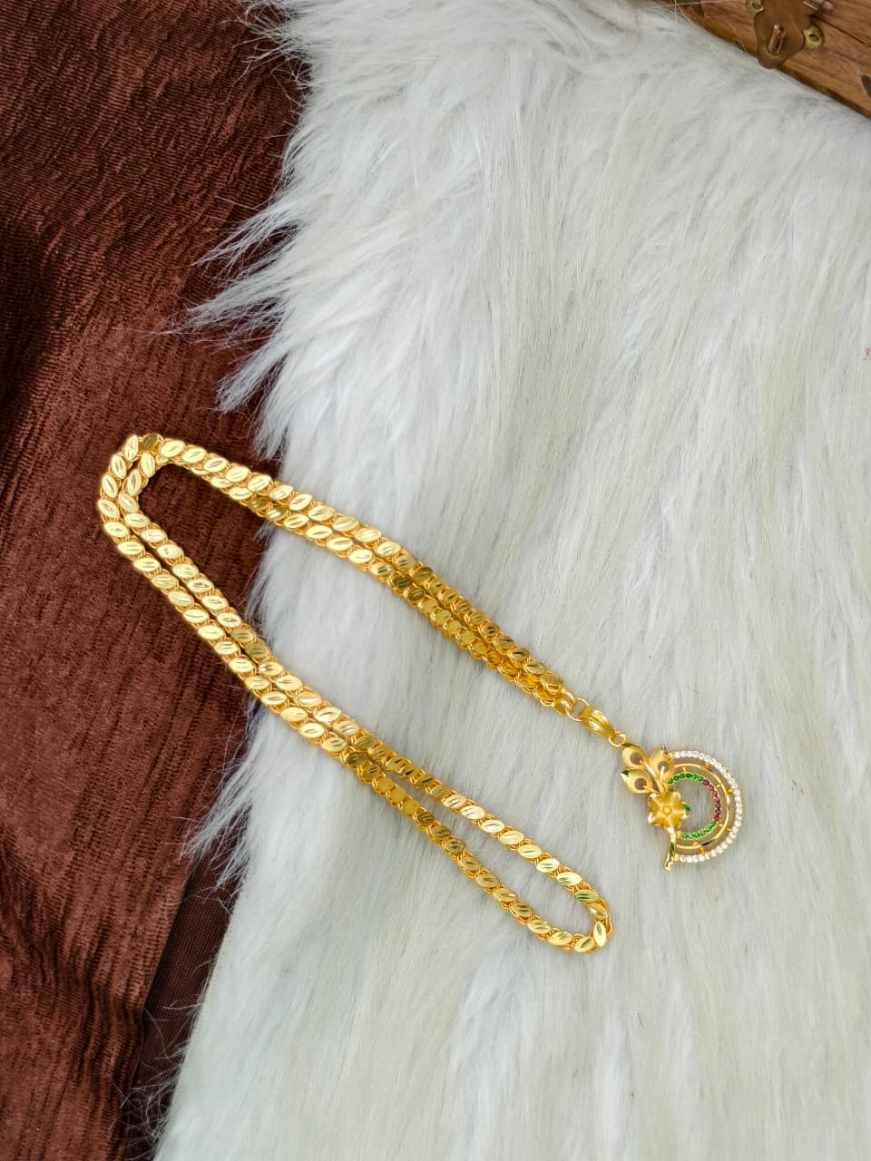✨Stone Dollar Matte Finish Chain – Gold Plated Jewellery for Women✨