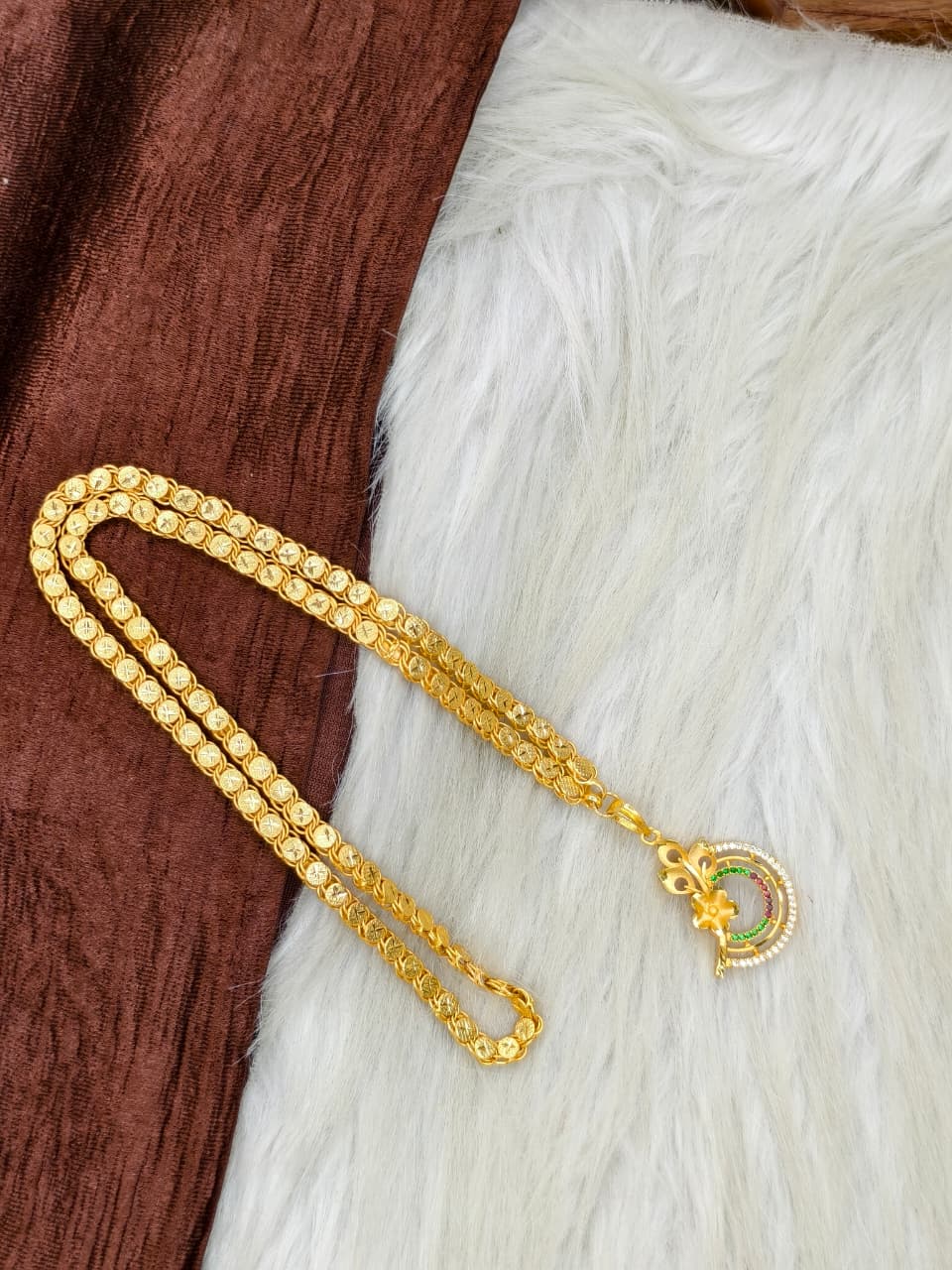 ✨Stone Dollar Matte Finish Chain – Gold Plated Jewellery for Women✨