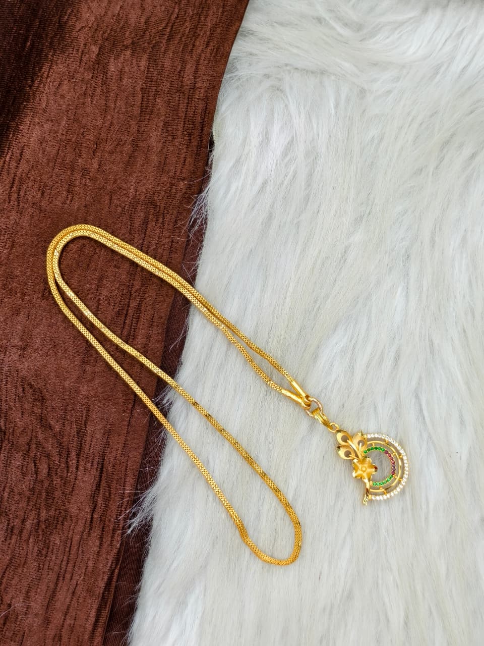 ✨Stone Dollar Matte Finish Chain – Gold Plated Jewellery for Women✨