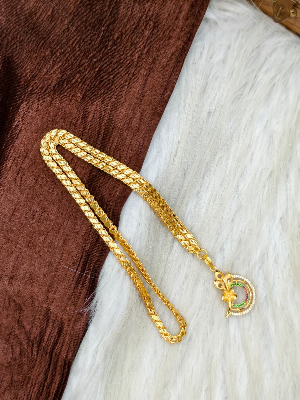 ✨Stone Dollar Matte Finish Chain – Gold Plated Jewellery for Women✨