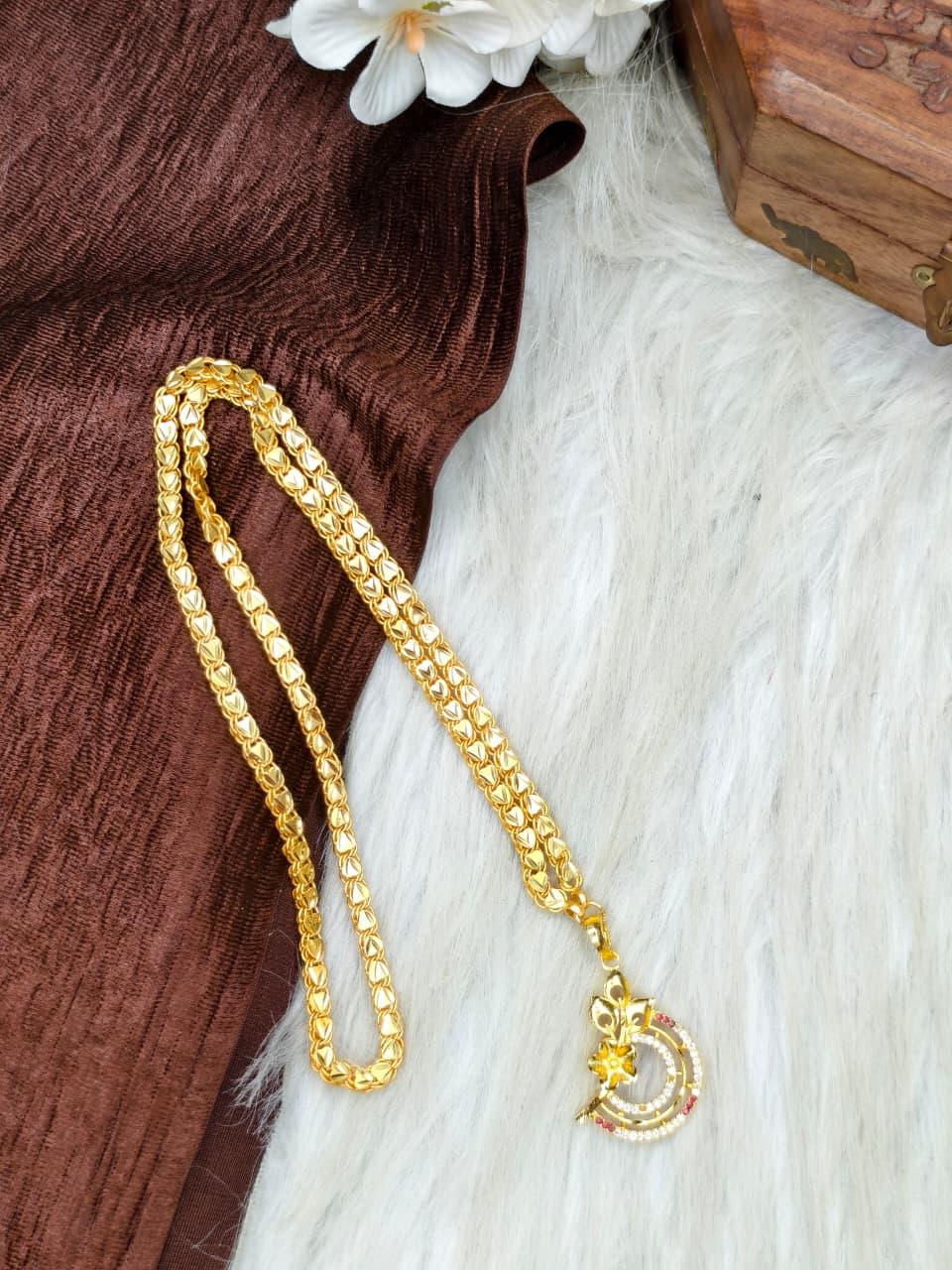 ✨Stone Dollar Matte Finish Chain – Gold Plated Jewellery for Women✨